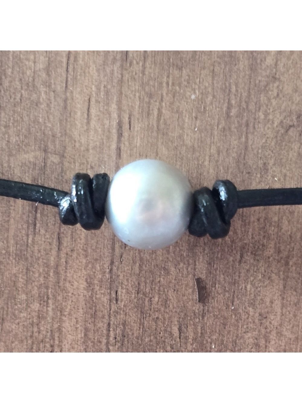 Freshwater Pearl Black Leather Choker, 16in